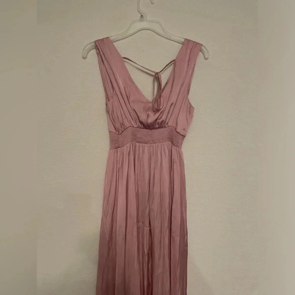 Old Navy bergamot satin waist defined tie back maxi dress with side slit size XS - Picture 6 of 10